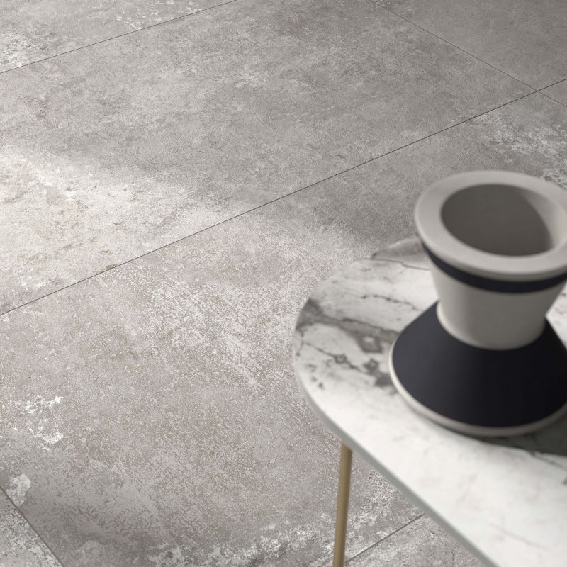 Carrelage en grès cérame aspect béton industriel moderne, gris foncé, 120x120 cm - CS25072