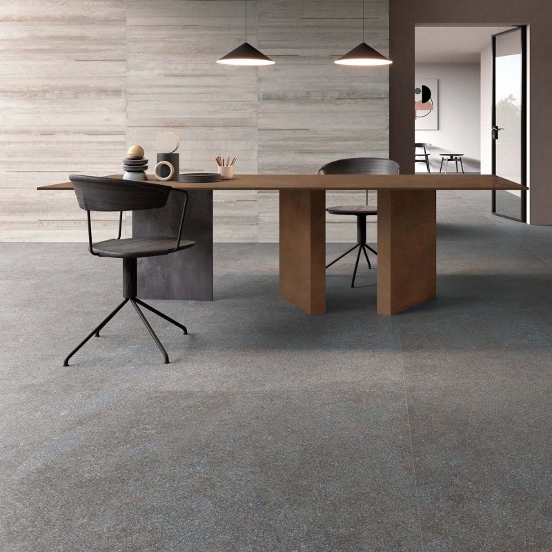 Carrelage de sol en grès cérame aspect pierre à grain fin, gris, 60x120 cm - CS25035