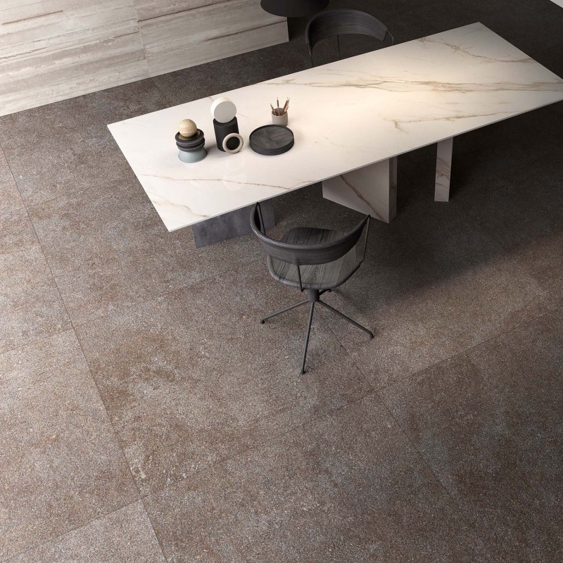 Carrelage de sol en grès cérame aspect pierre à grain fin, marron, 30x60 cm - CS25030