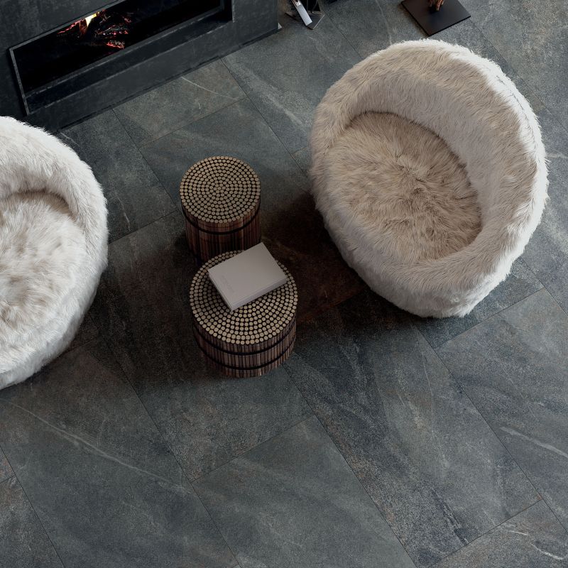Carrelage en grès cérame aspect pierre brute, anthracite, 120x120 cm - CS25075