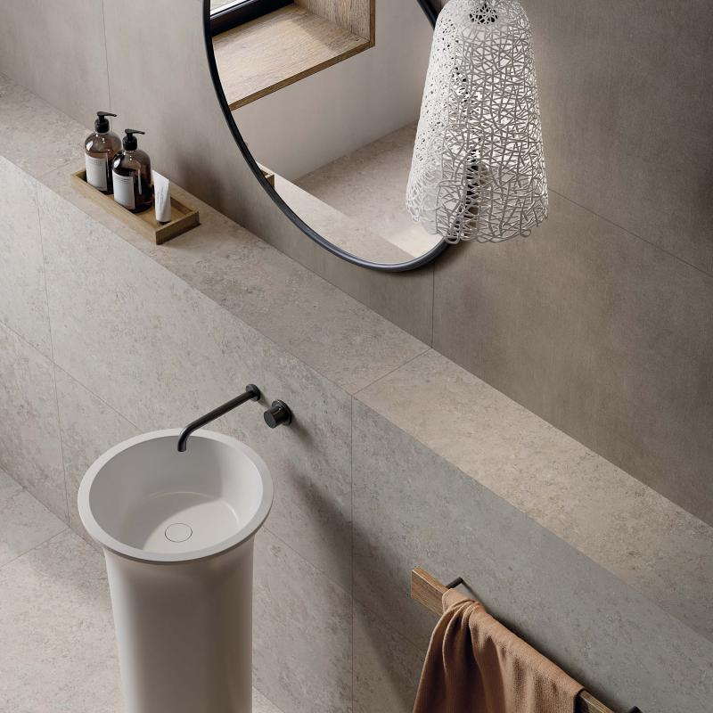 Carrelage de sol en grès cérame aspect pierre Premium, gris, 120x120 cm - CS25090