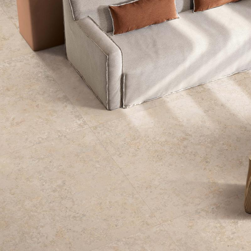 Carrelage de sol en grès cérame aspect pierre Premium, beige, 120x120 cm - CS25091