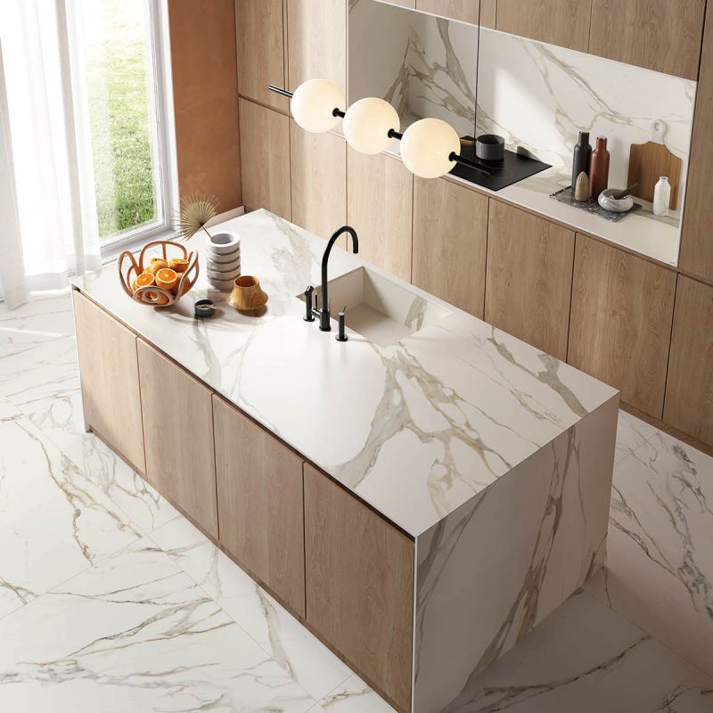 Carrelage en grès cérame effet marbre Calacatta Michelangelo Brillant 60x120 - CS60010364