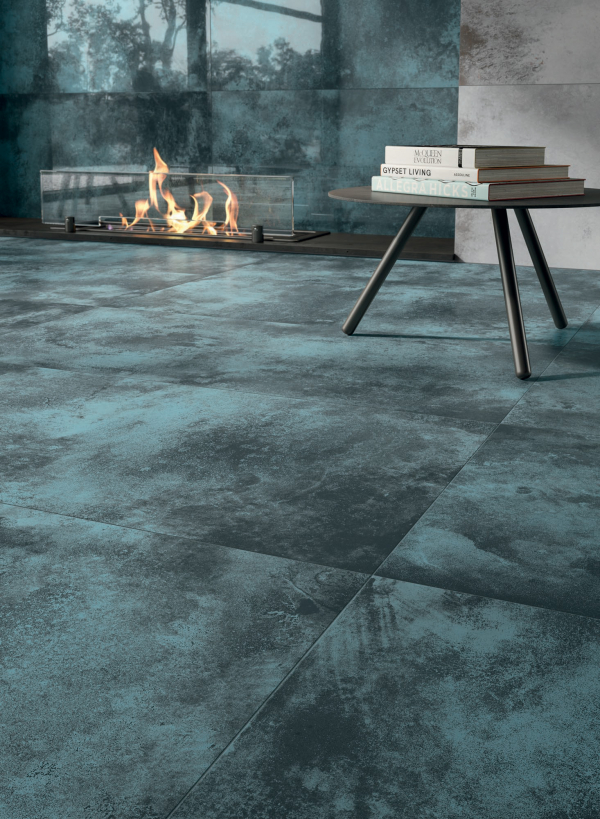 Carrelage en grès cérame aspect métal moderne, bleu, 60x120 cm - CS25027