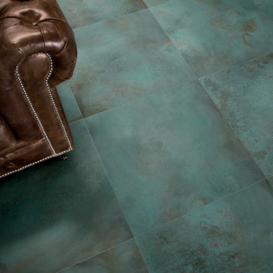 Carrelage en grès cérame aspect métal moderne, vert, 60x120 cm - CS25029