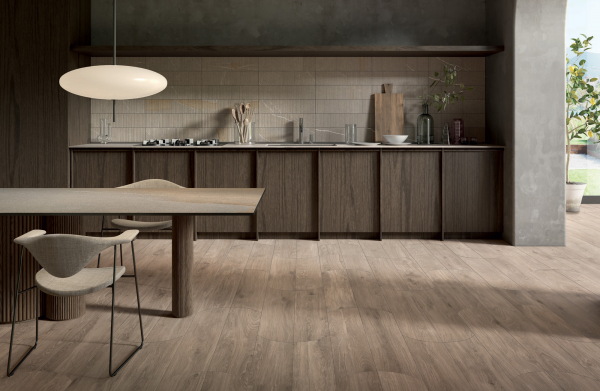 Carrelage de sol en grès cérame aspect bois Premium, taupe, 20x120 cm - CS25004