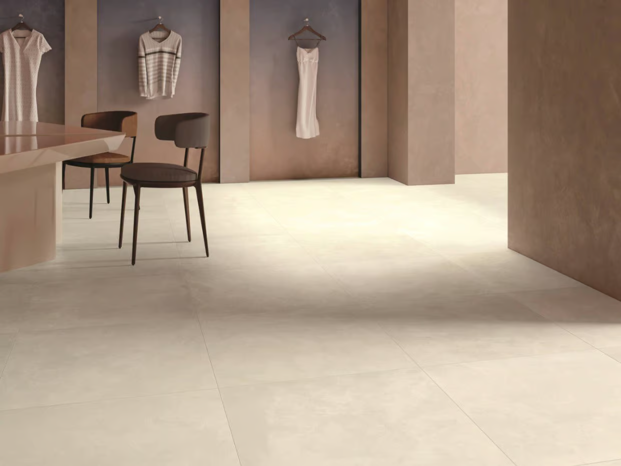 Carrelage en grès cérame aspect béton-résine, clair, 60x120 cm - CS25018