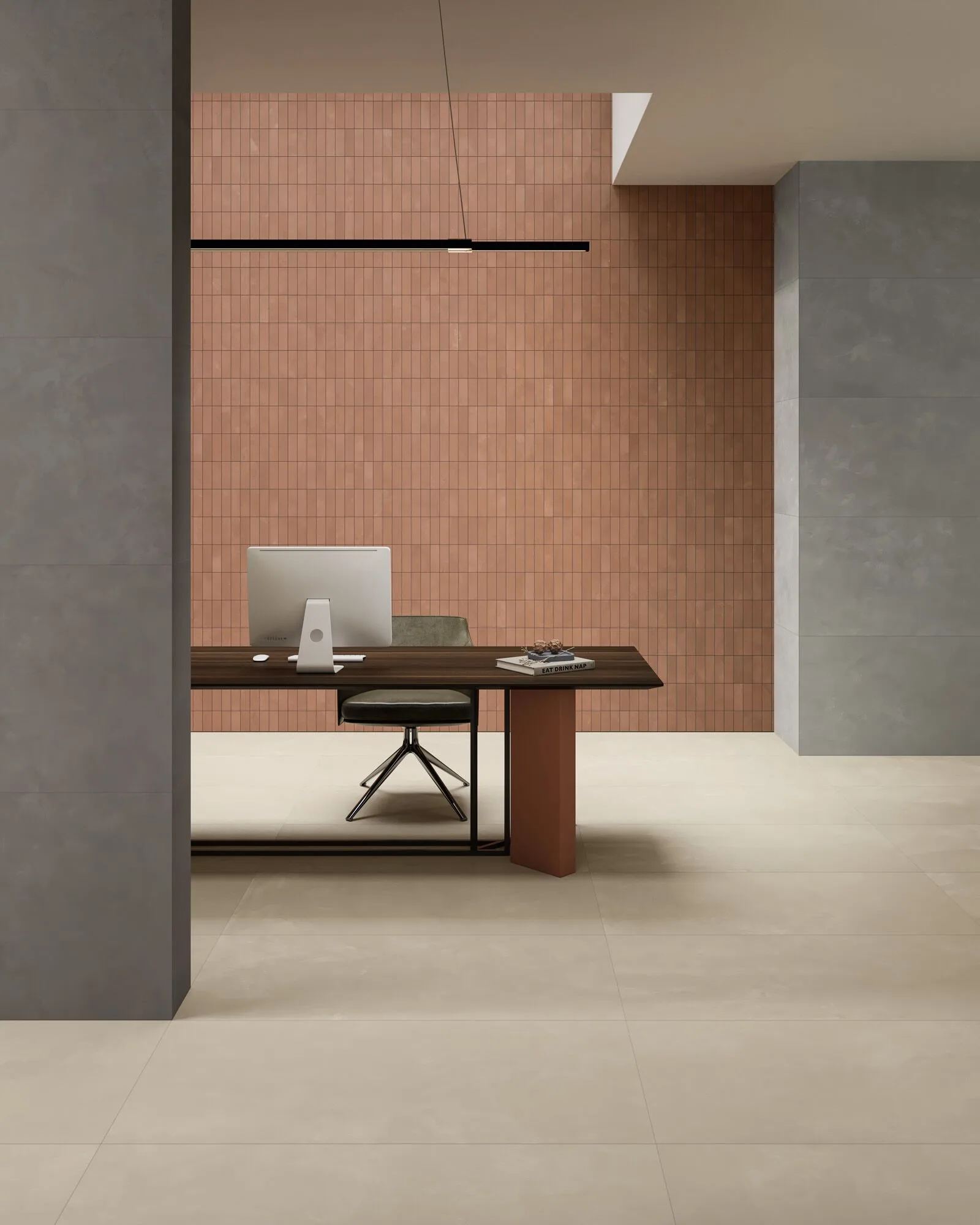 Carrelage en grès cérame aspect béton-résine, ivoire, 60x120 cm - CS25019