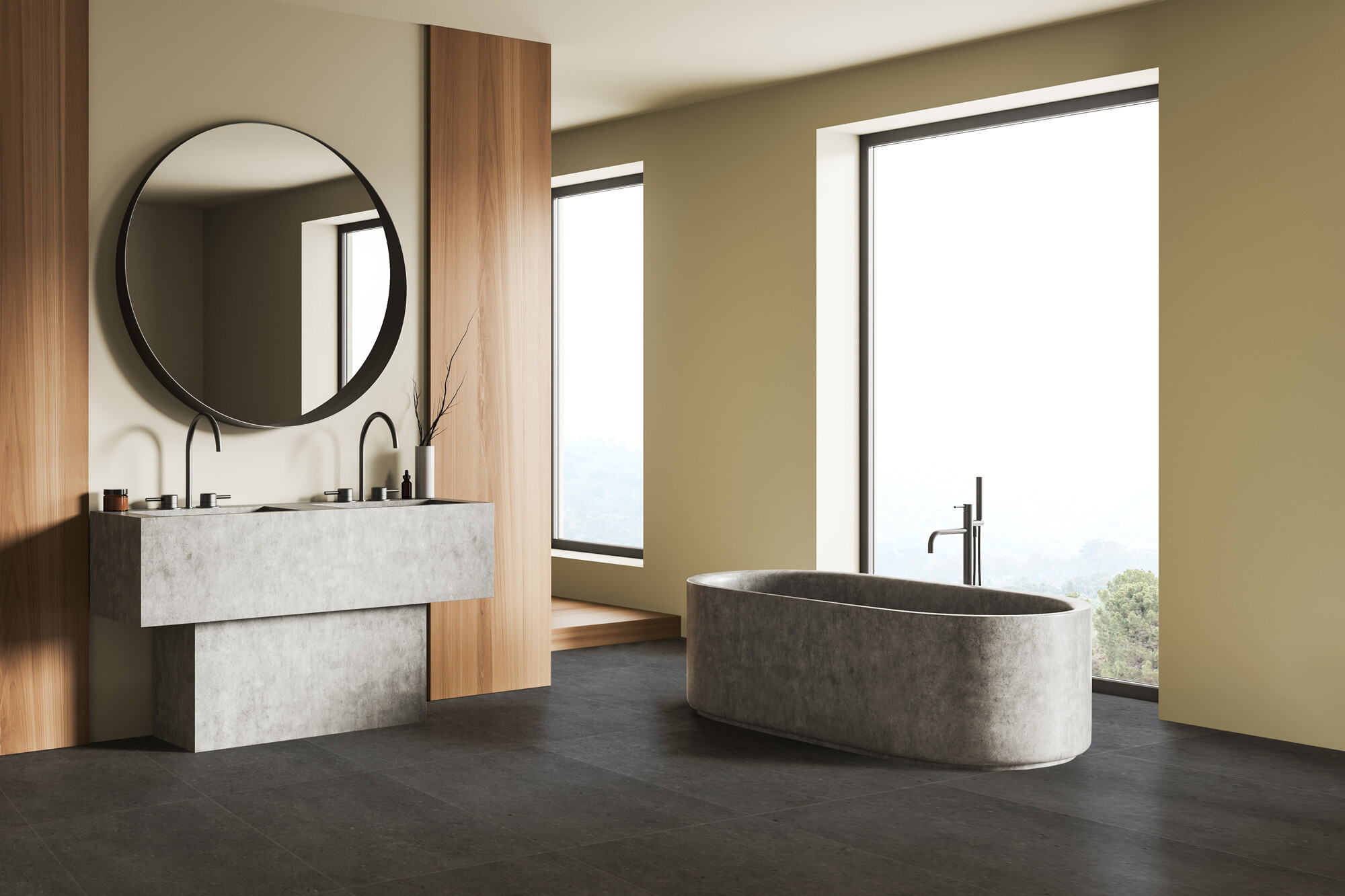 Carrelage Porcelaine Effet Ciment Anthracite Mat 30X60 - Ebbd326