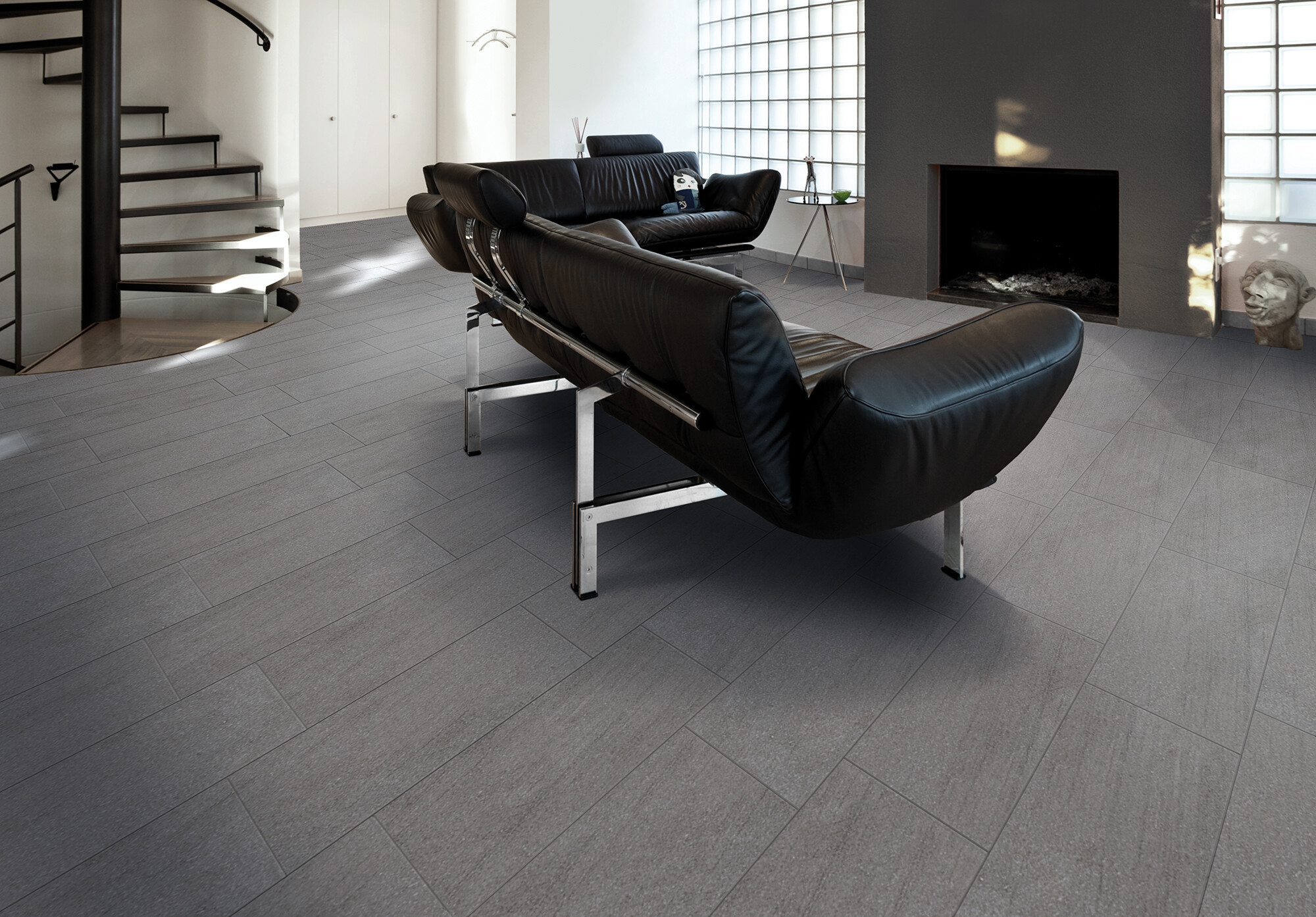 Carrelage Porcelaine Effet Pierre Gris Basaltina 20mm R11 Rt 60x120 - EBGY1572