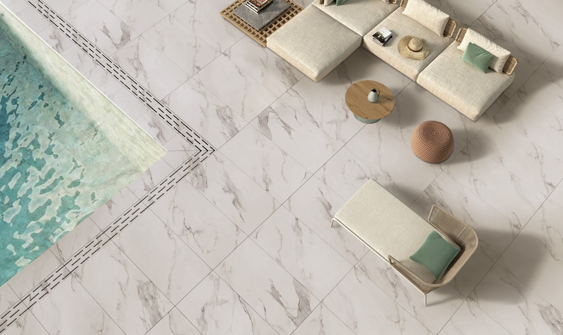 Carrelage Porcelaine Effet Marbre Calacatta 20mm R11 Rt 60x120 - ECAA1714