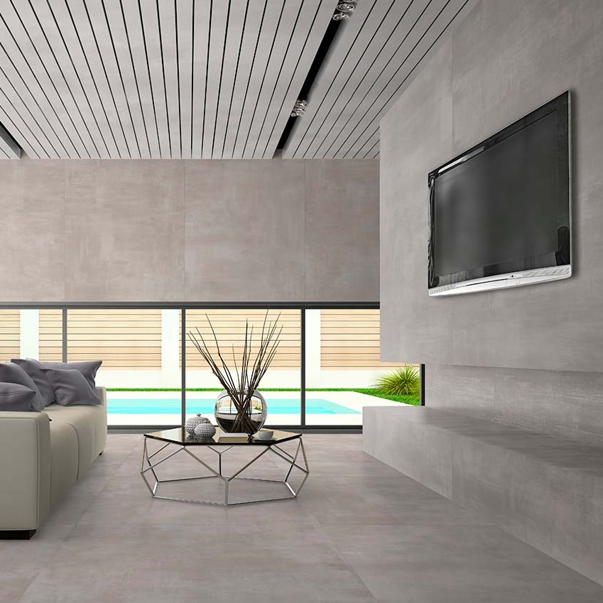 Carrelage Porcelaine Effet Béton Brossé Gris 120X120 - Ecge373