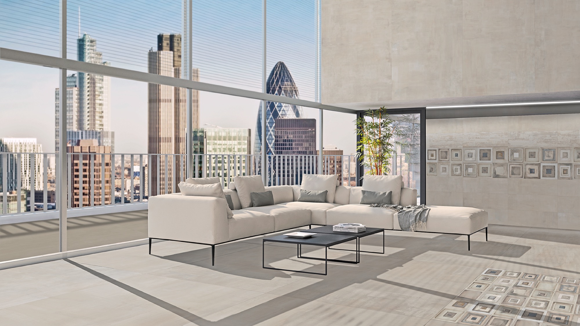 Carrelage Grès cérame Effet Béton Brossé Blanc Antidérapant 80X80 - Ecpl379