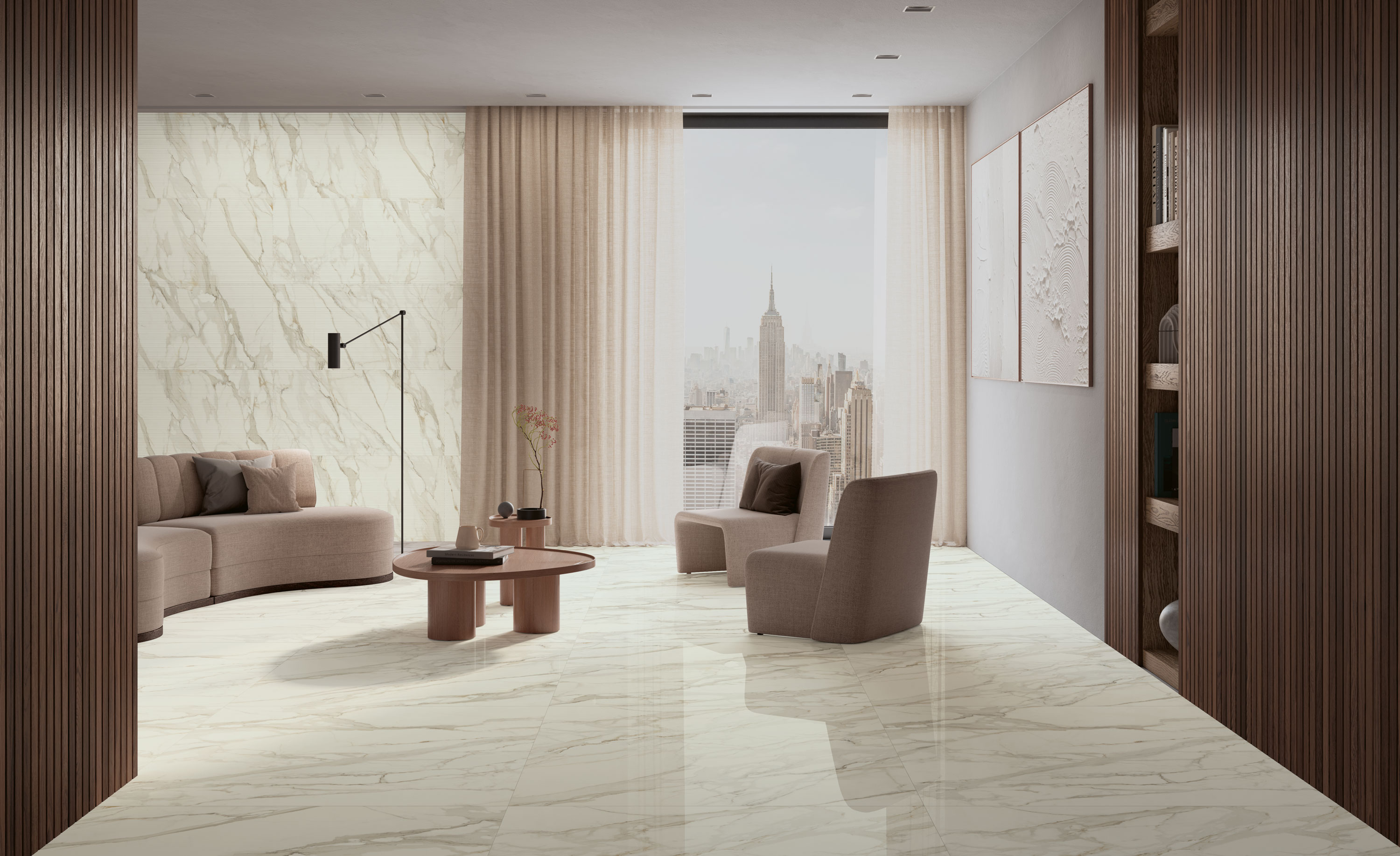 Carreau de porcelaine effet suprême Calacatta poli 120x120 - ECSO1537