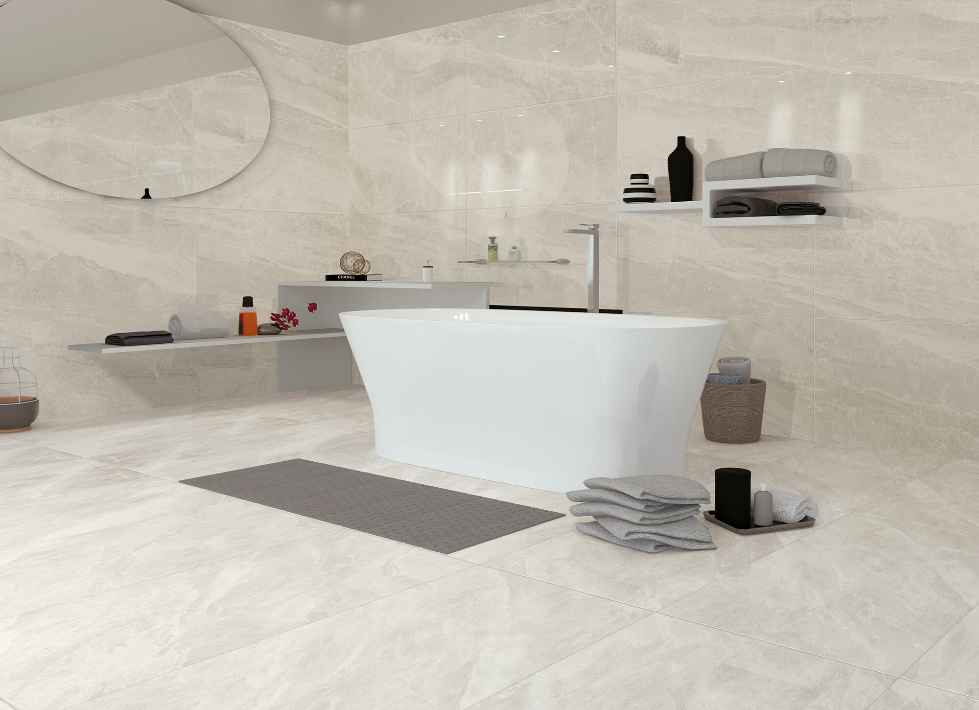 Carrelage en porcelaine effet marbre raffiné, blanc mat 60X60 - Ecwe810