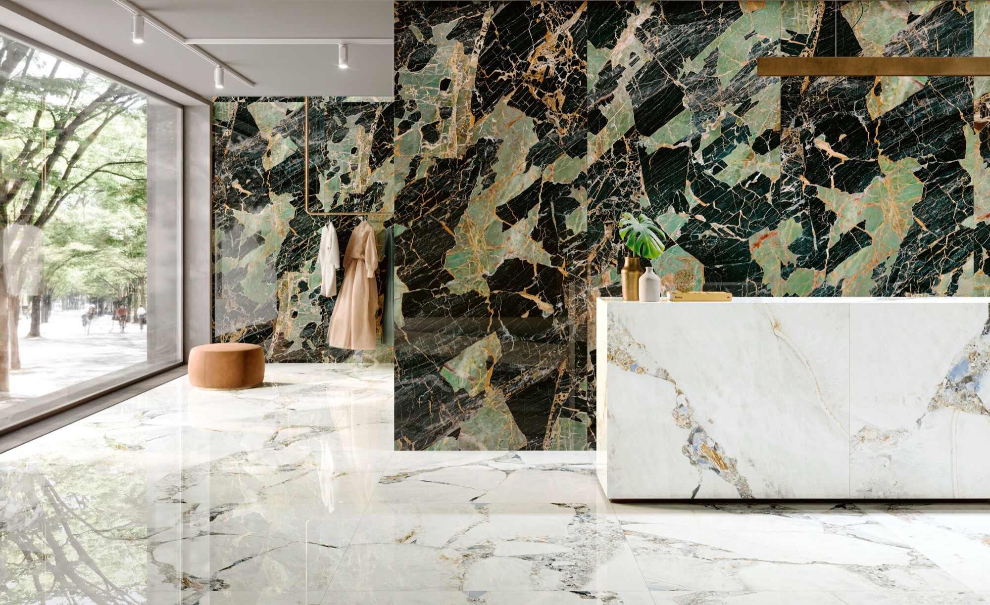 Carrelage Porcelaine Effet Marbre Noir/Vert Brillant 60x120 - EEPS1552