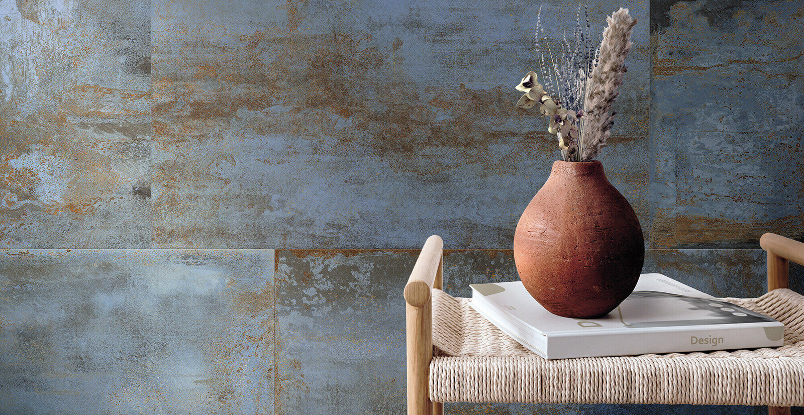 Carrelage Porcelaine Effet Métal Oxydé Bleu 60X60 - Efbe059