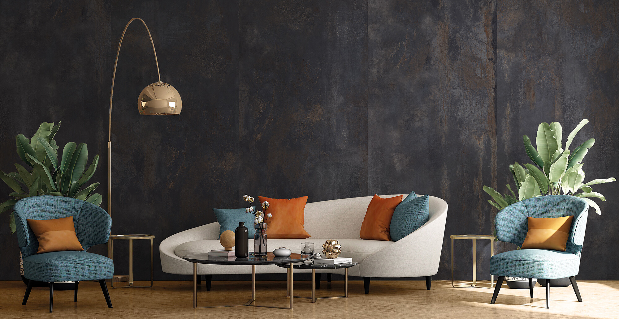 Carrelage Porcelaine Effet Métal Oxydé Noir 120X120 - Efbk425