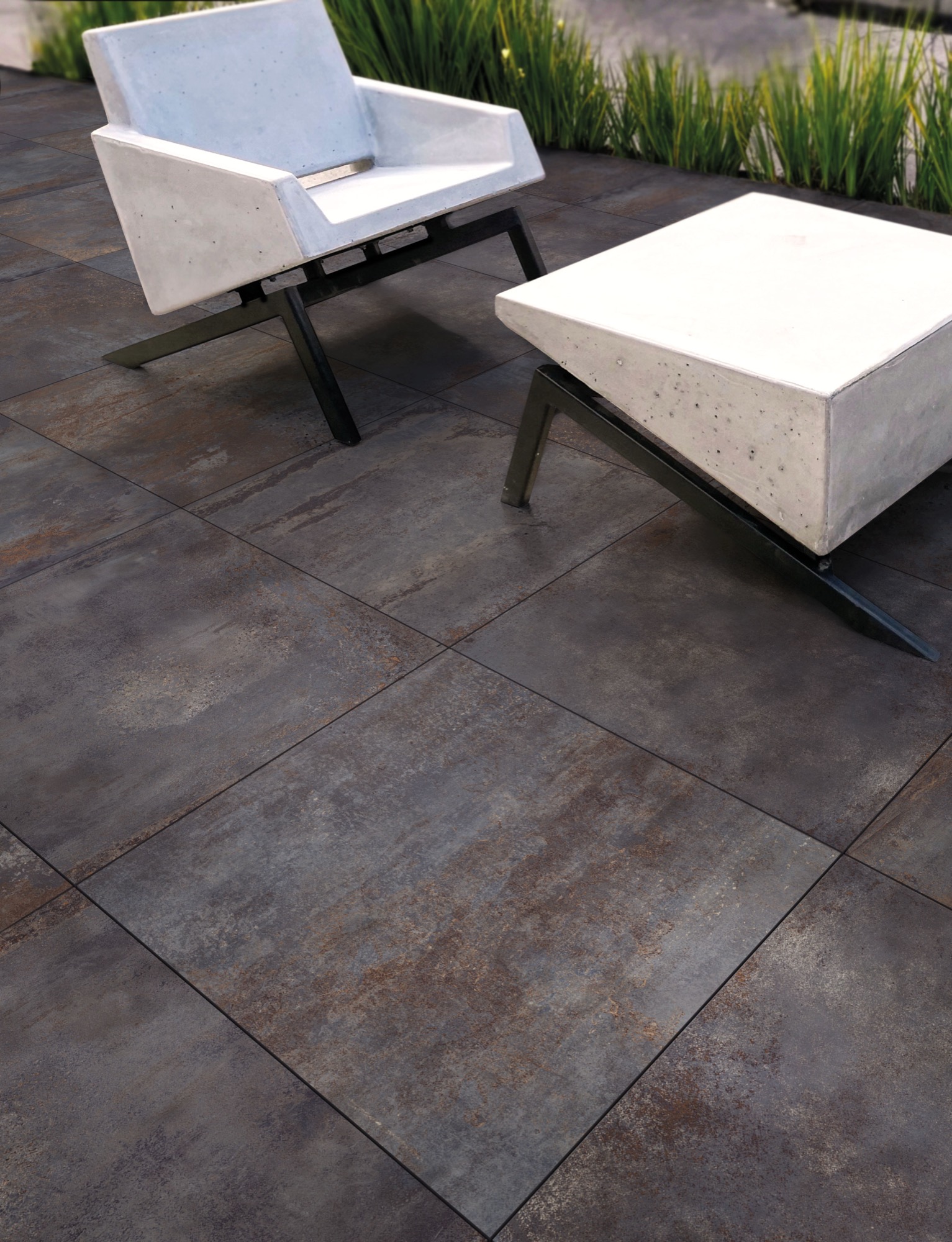 Carrelage Porcelaine Effet Métal Oxydé Noir 20mm R11 60X60 - Efbk441