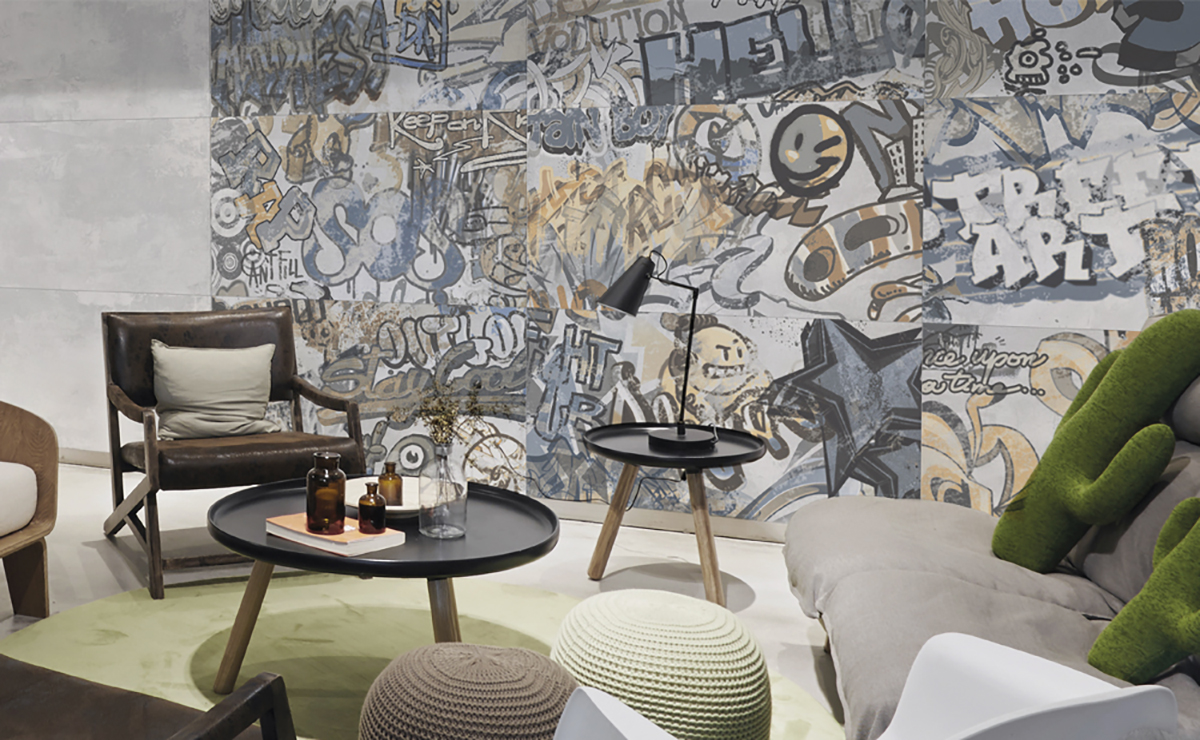 Revêtement en Grès Cérame Décoré Graffiti Gris Rt 60x120 - EGGY1707