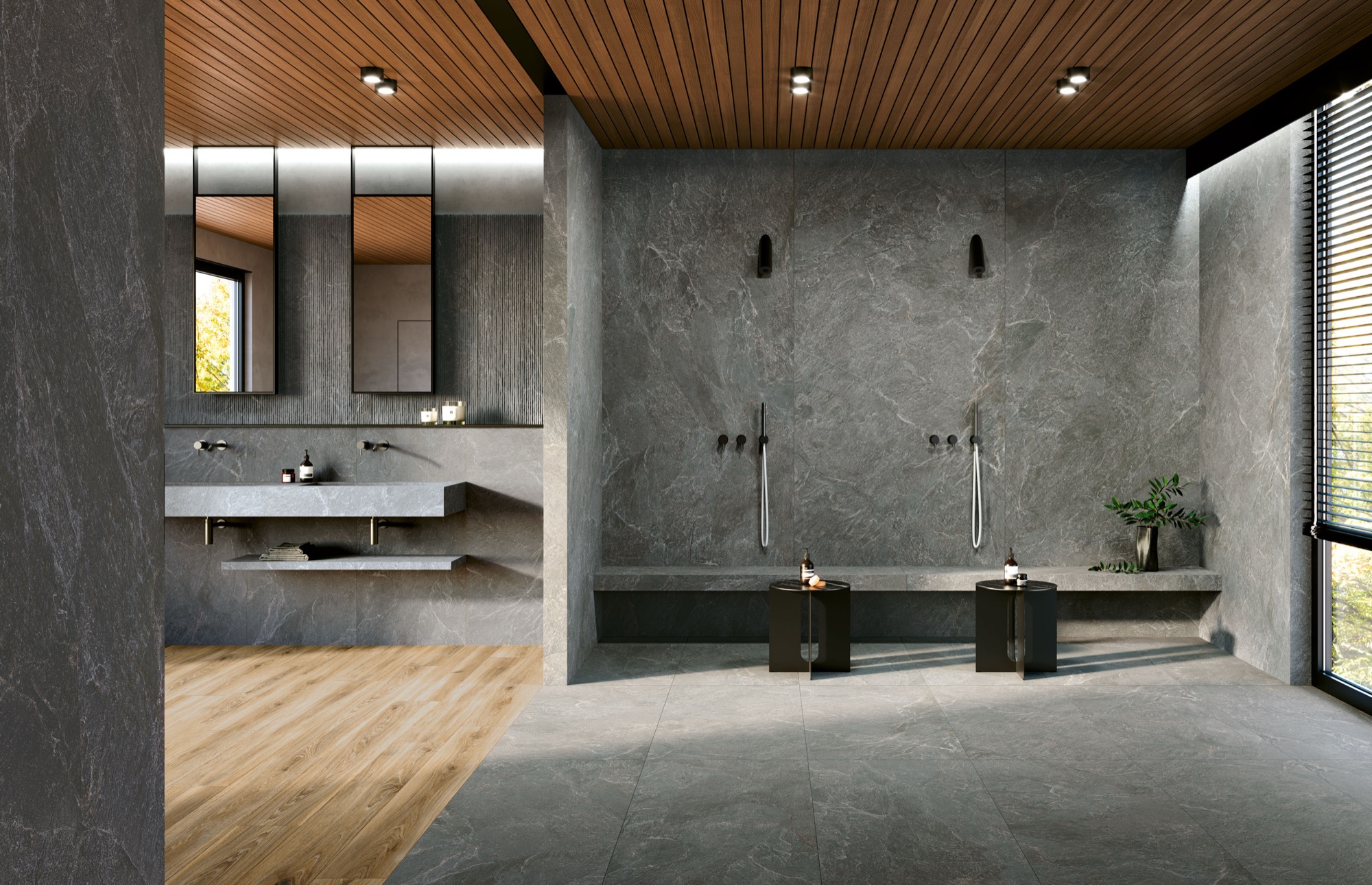 Carreau de porcelaine effet pierre mat gris foncé Deluxe Rt 30x60 - EGSM1604