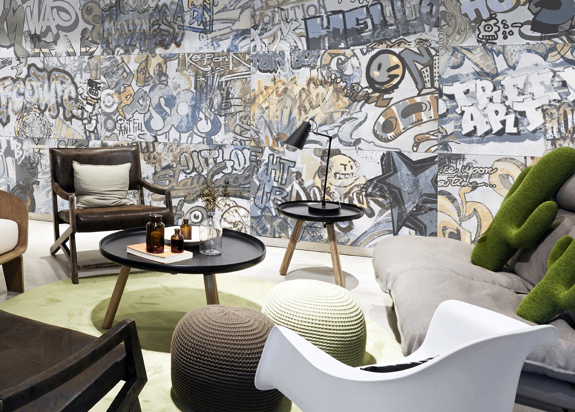 Revêtement en Grès Cérame Décoré Graffiti Blanc Rt 60x120 - EGWE1706