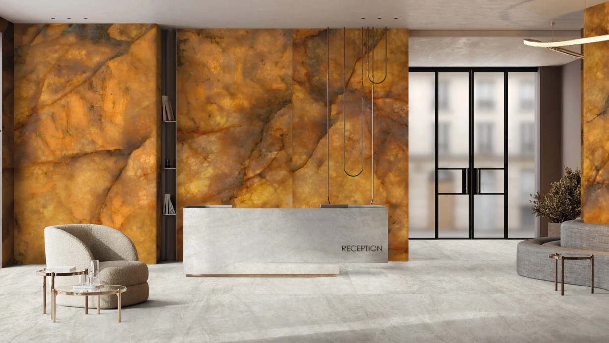 Carreau de porcelaine aspect marbre onyx beige clair brillant 60x120 - EI6006