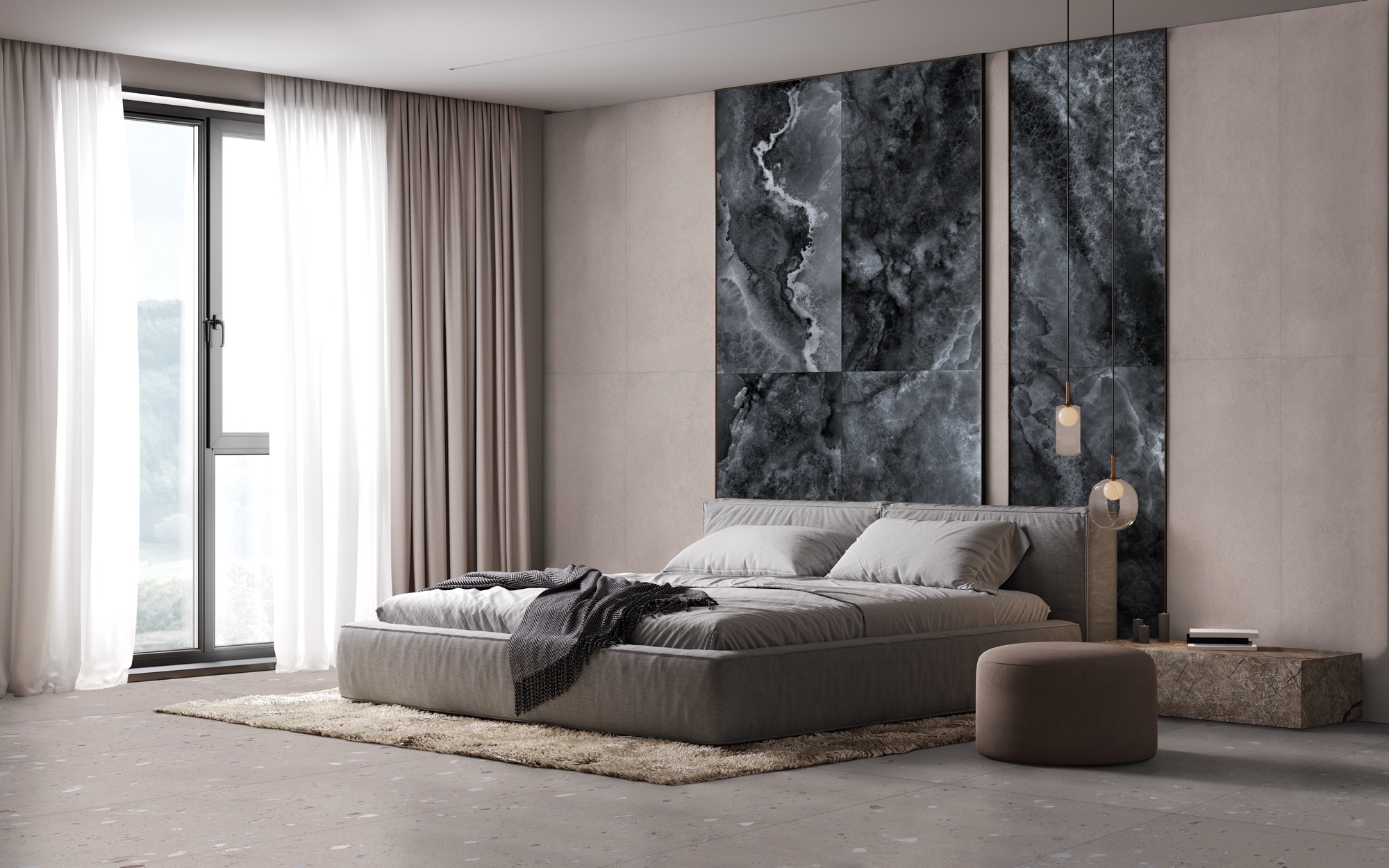 Grès cérame effet marbre, noir onyx précieux, finition brillante, 120 x 120 mm - EI6009