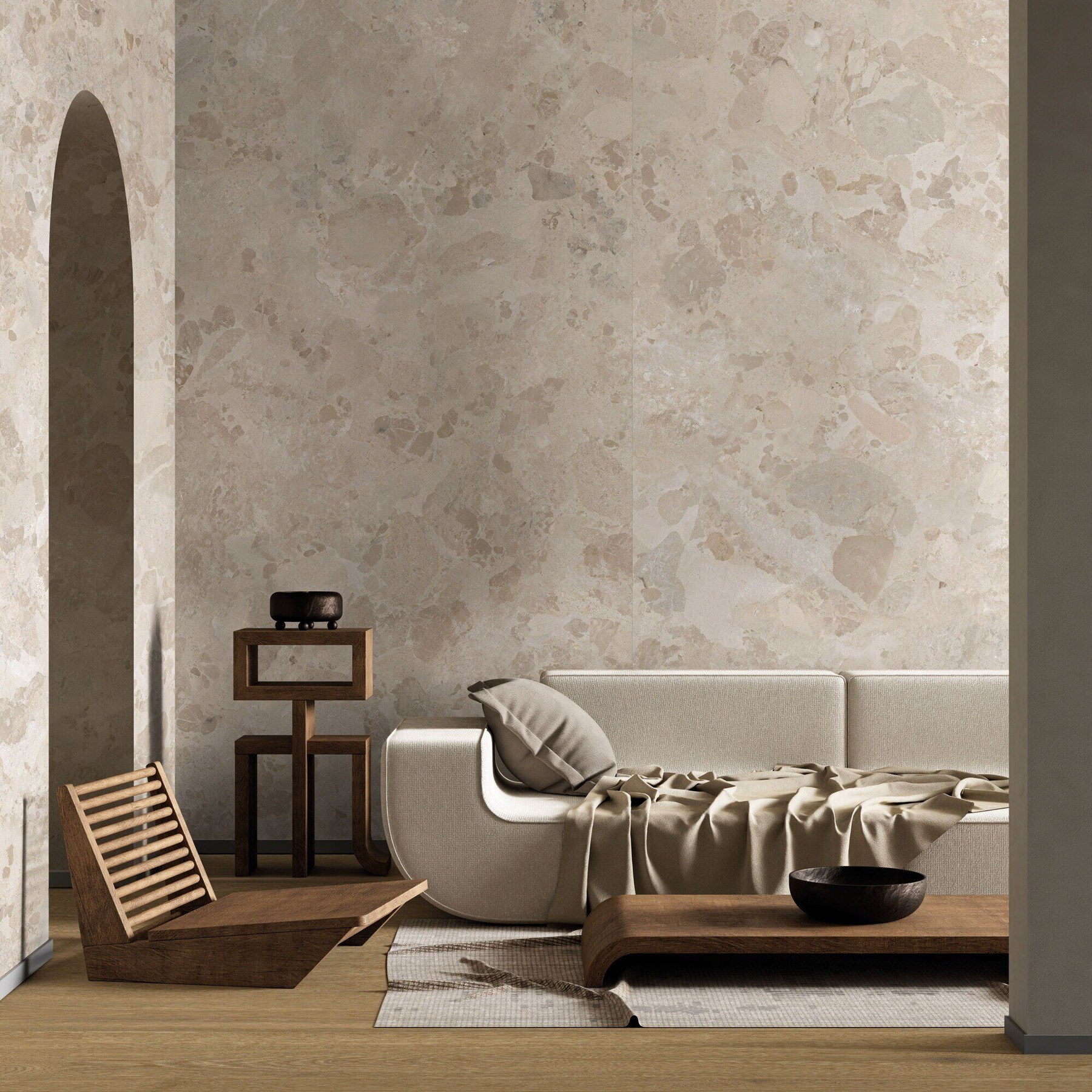 Grès cérame effet béton, couleur ivoire, 120 x 120 cm - EI6098