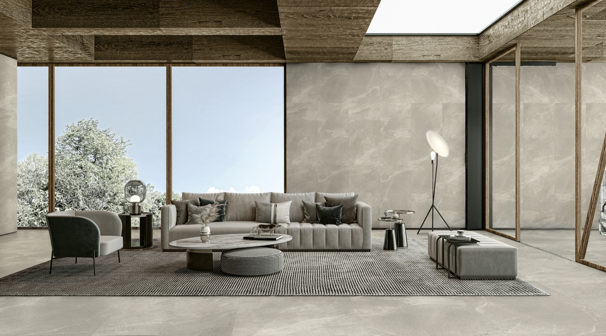 Grès cérame effet pierre Delicato Gris 120x120 - EI6041