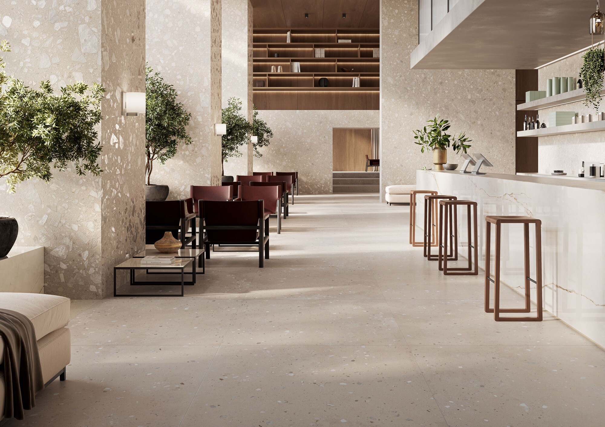 Grès cérame effet pierre terrazzo ivoire 60x60 - EI6084