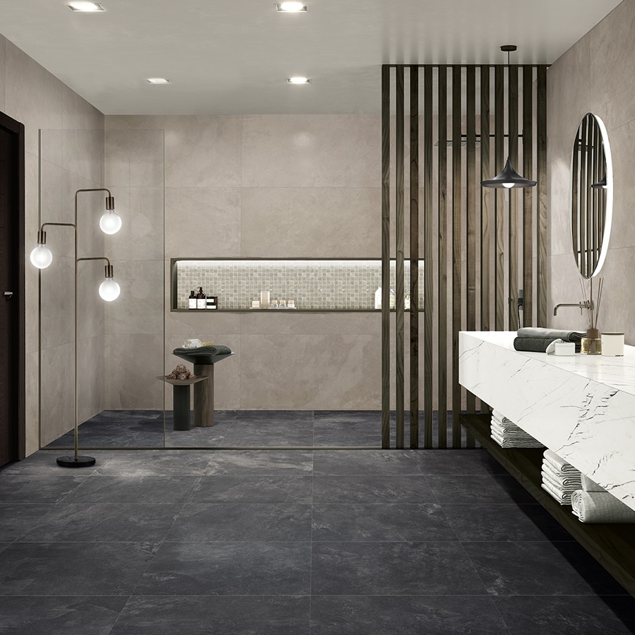 Carrelage Porcelaine Effet Pierre Ardoise Anthracite Mat 60X120 - Elpa250