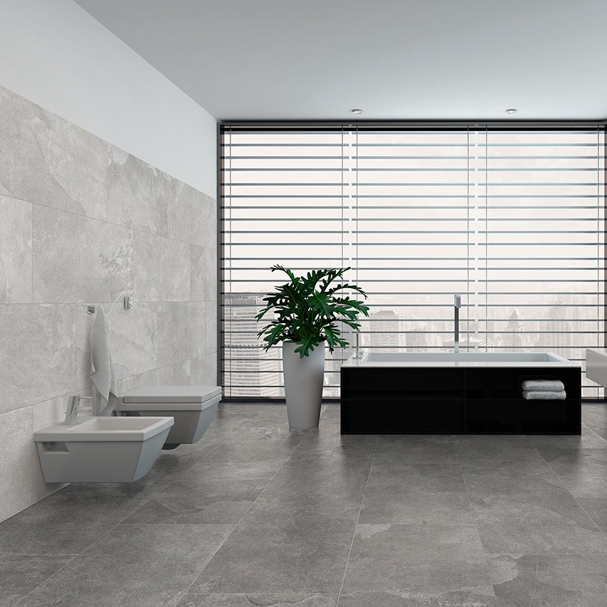 Carrelage Porcelaine Effet Pierre Ardoise Grise Naturelle 30.8X61.5 - Elpg1111