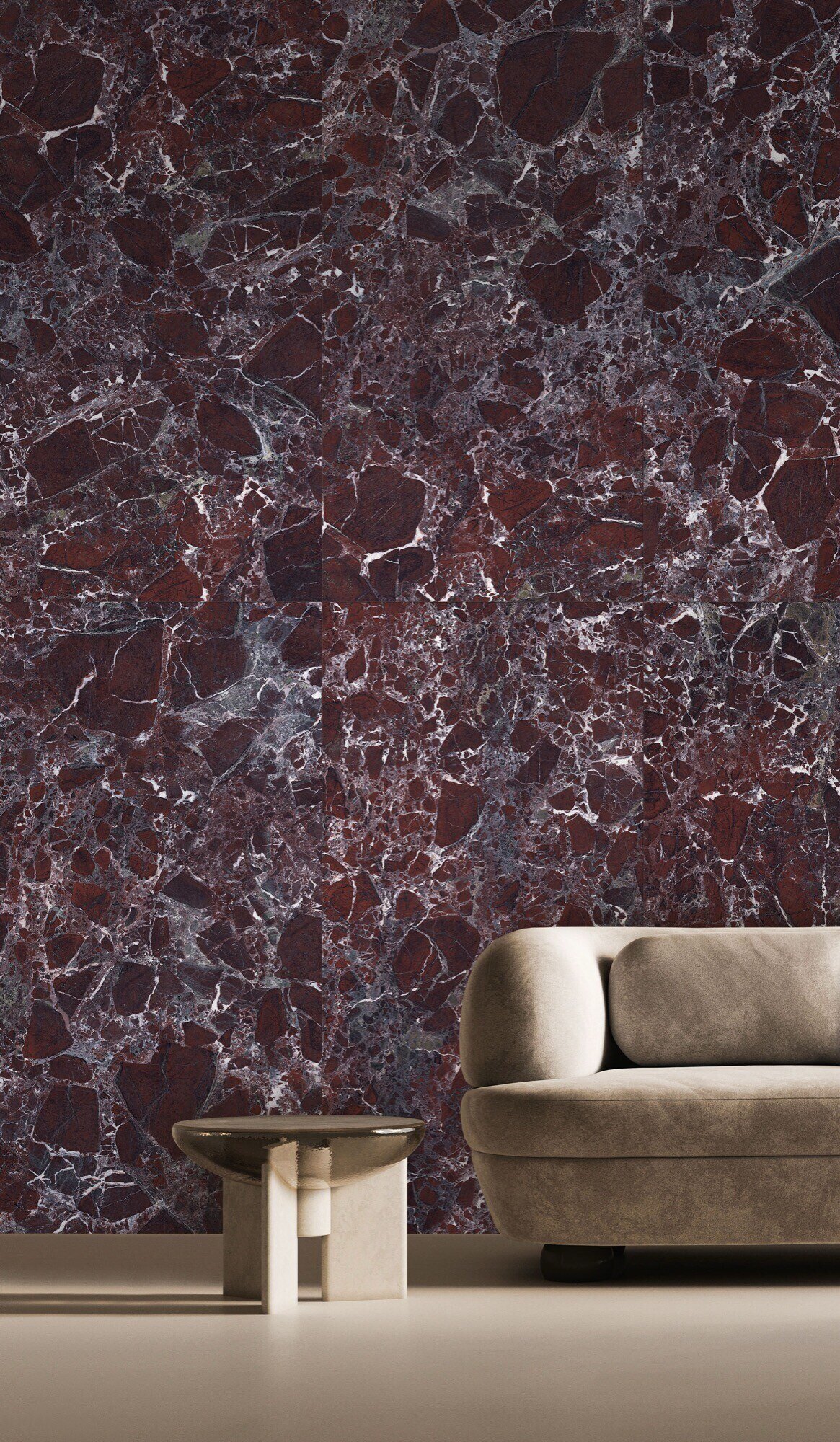 Carreau de porcelaine effet marbre Rosso Levante poli 60x120 - ELTE1553