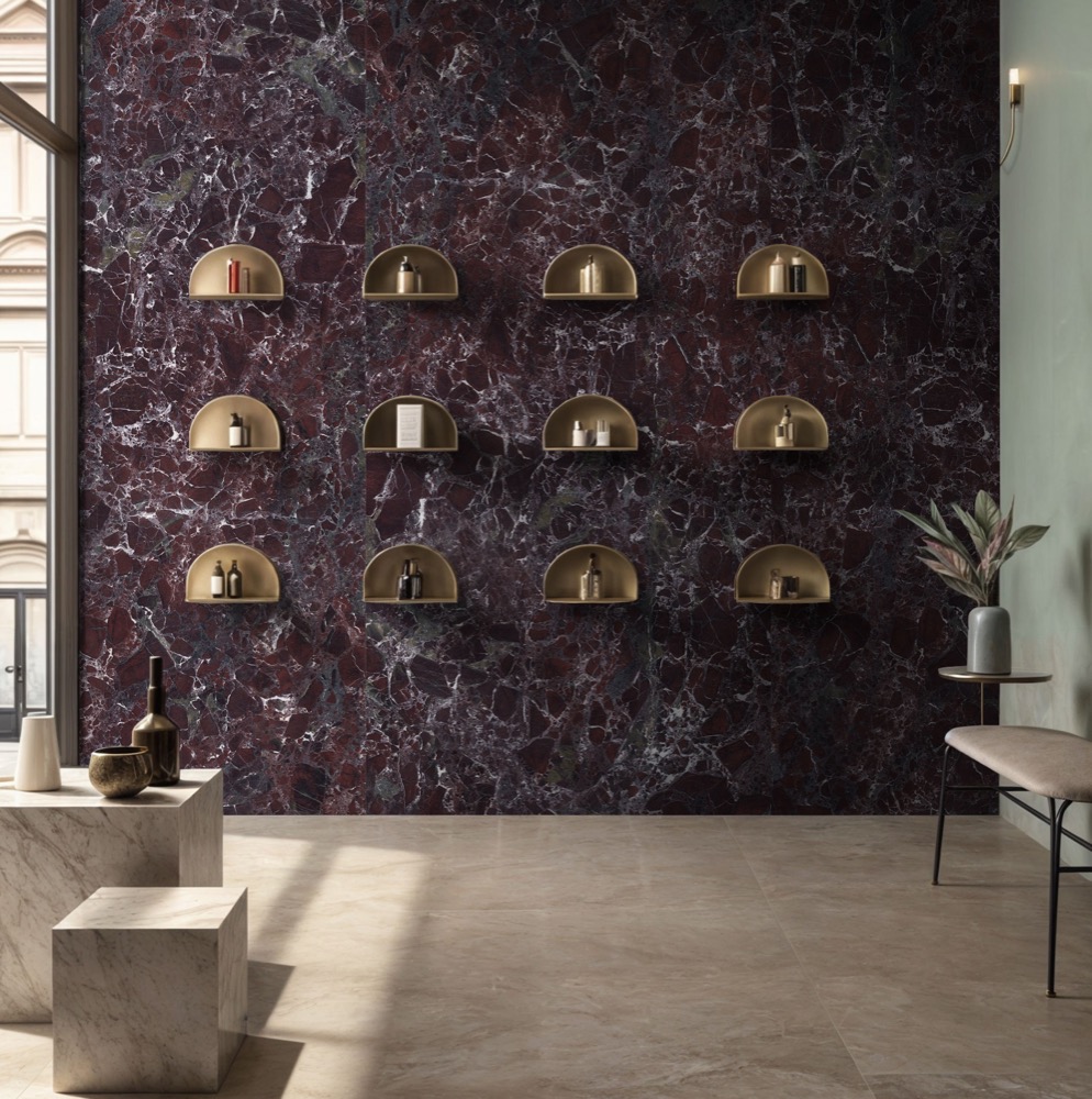 Carreau de porcelaine effet marbre Rosso Levante poli 60x120 - ELTE1553