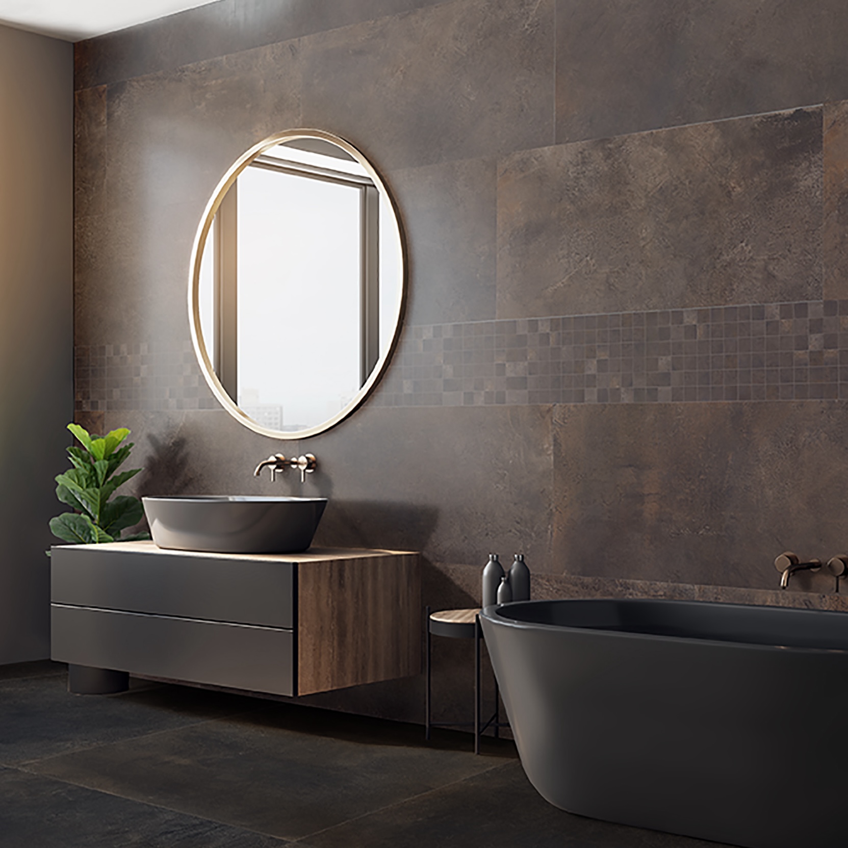 Carrelage Porcelaine Effet Béton Métallisé Marron 80X80 - Embe518