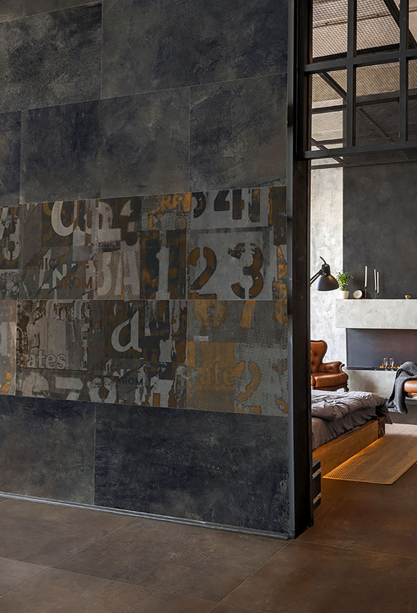 Carrelage Porcelaine Effet Ciment Métallisé Noir 60X120 - Embk508