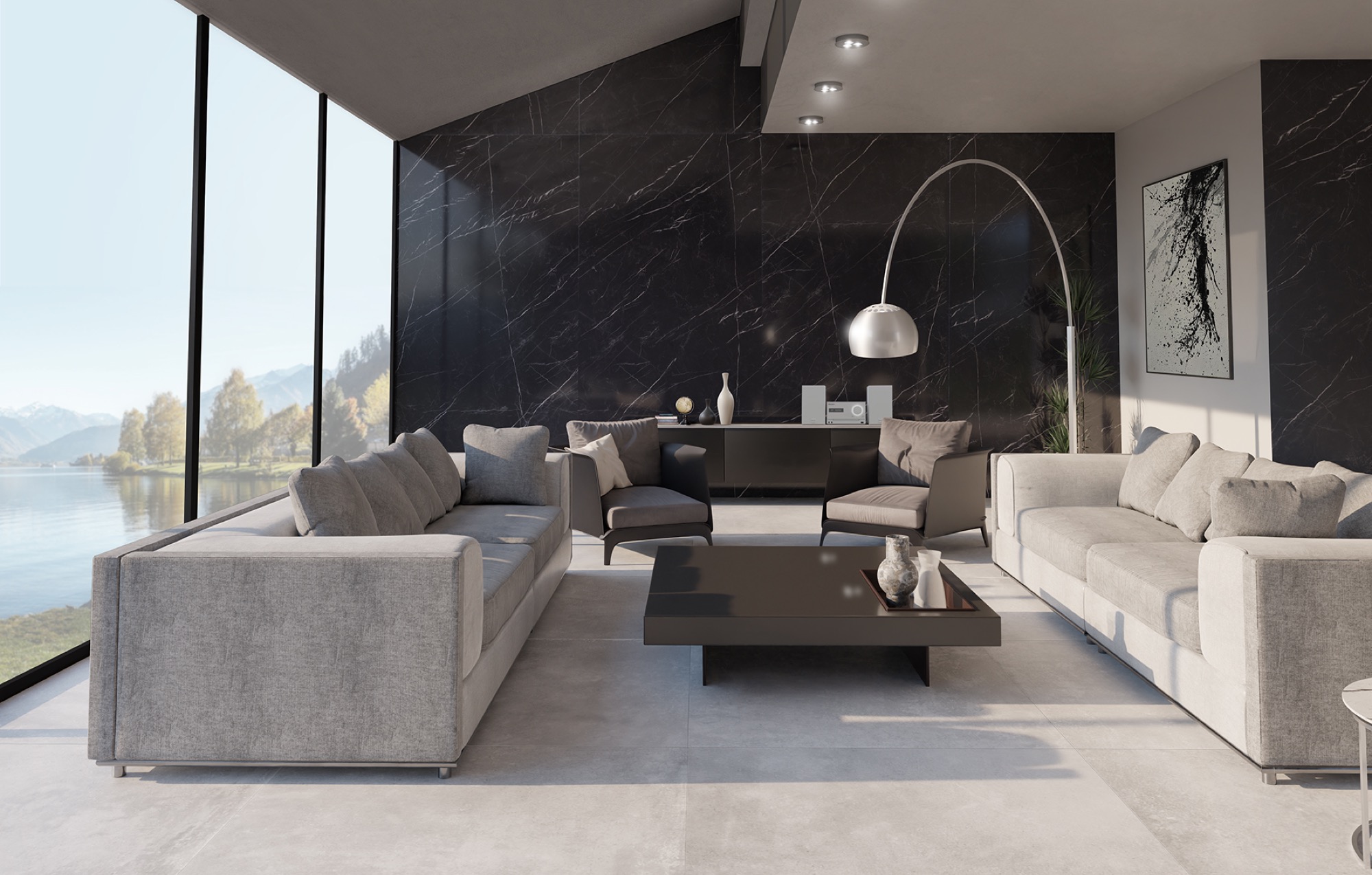 Carrelage en porcelaine effet marbre Marquina noir mat 120X120 - Embk838