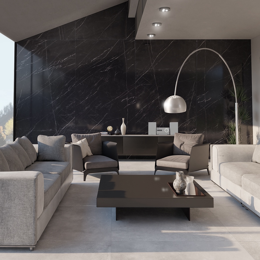 Carrelage en porcelaine effet marbre Marquina noir mat 60X60 - Embk846