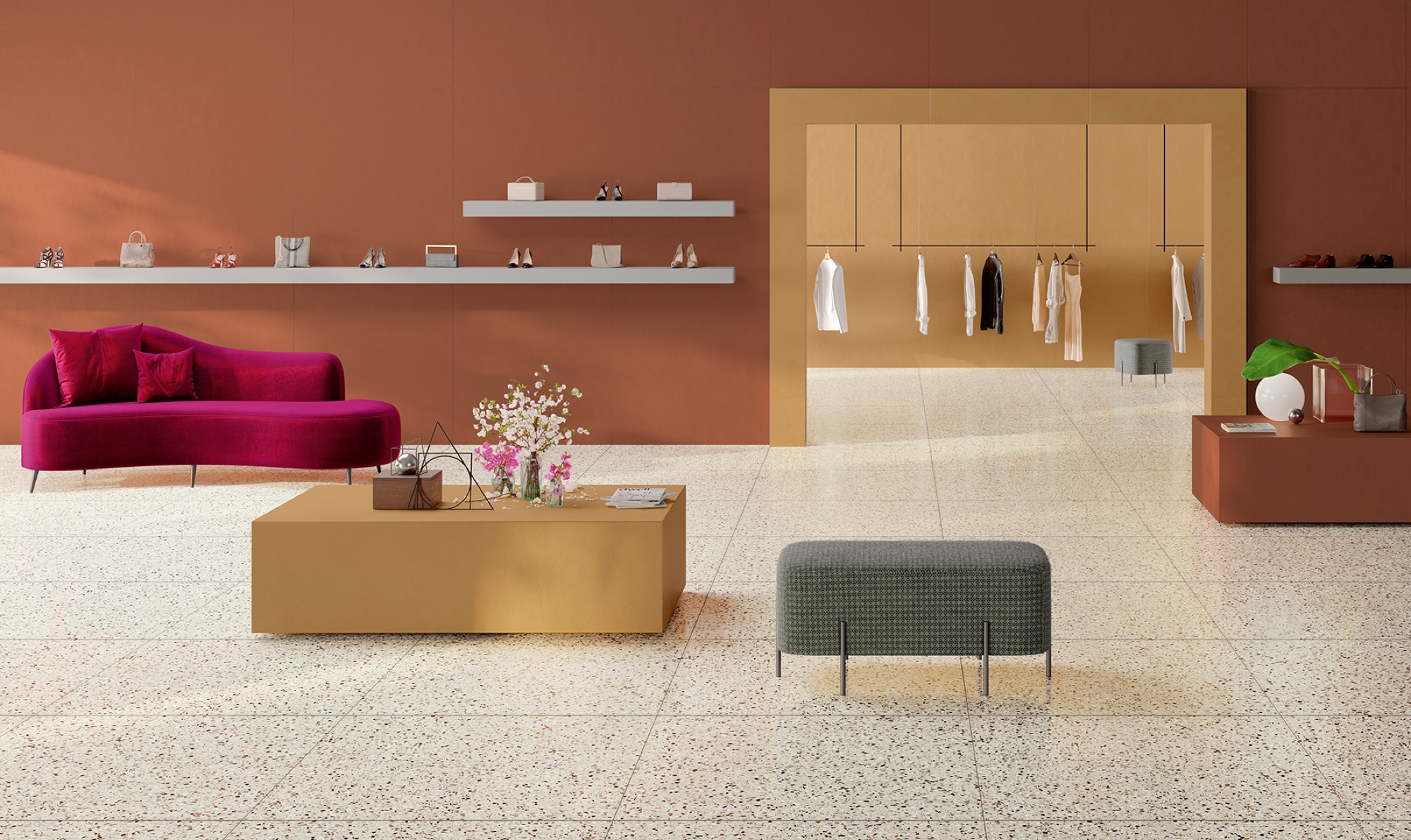 Carrelage Porcelaine Effet Béton Couleur Rouge 60X120 - Emve604