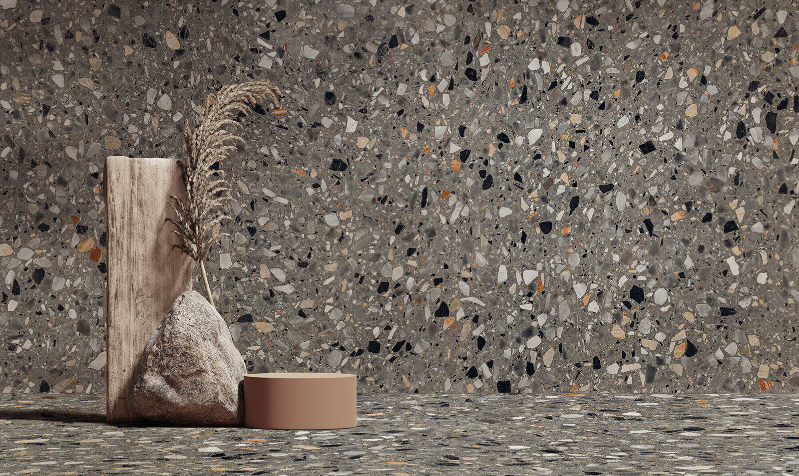 Carrelage Porcelaine Effet Pierre Terrazzo Gris 60X60 - Emya1135