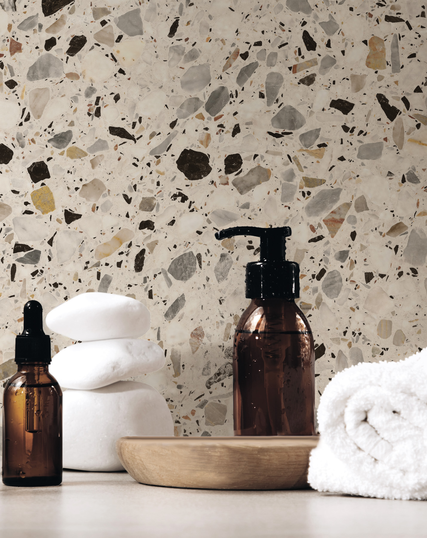 Carrelage Cérame Effet Pierre Terrazzo Ivoire 120X120 - Emyc1122