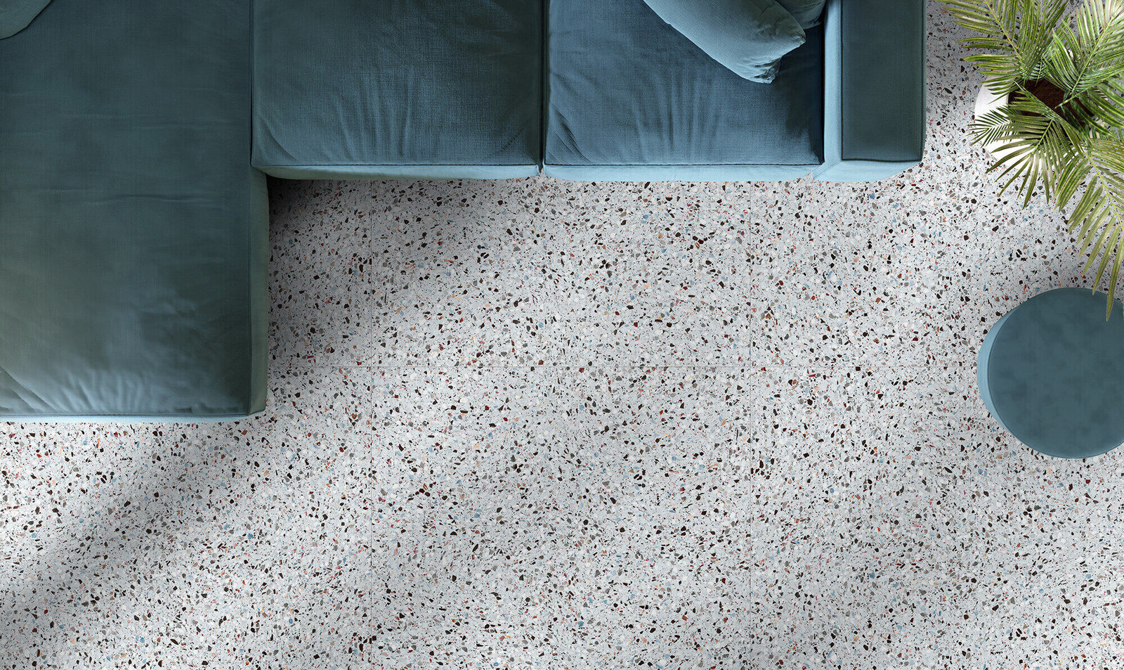 Carrelage Cérame Effet Pierre Terrazzo Bleu 120X120 - Emys1124
