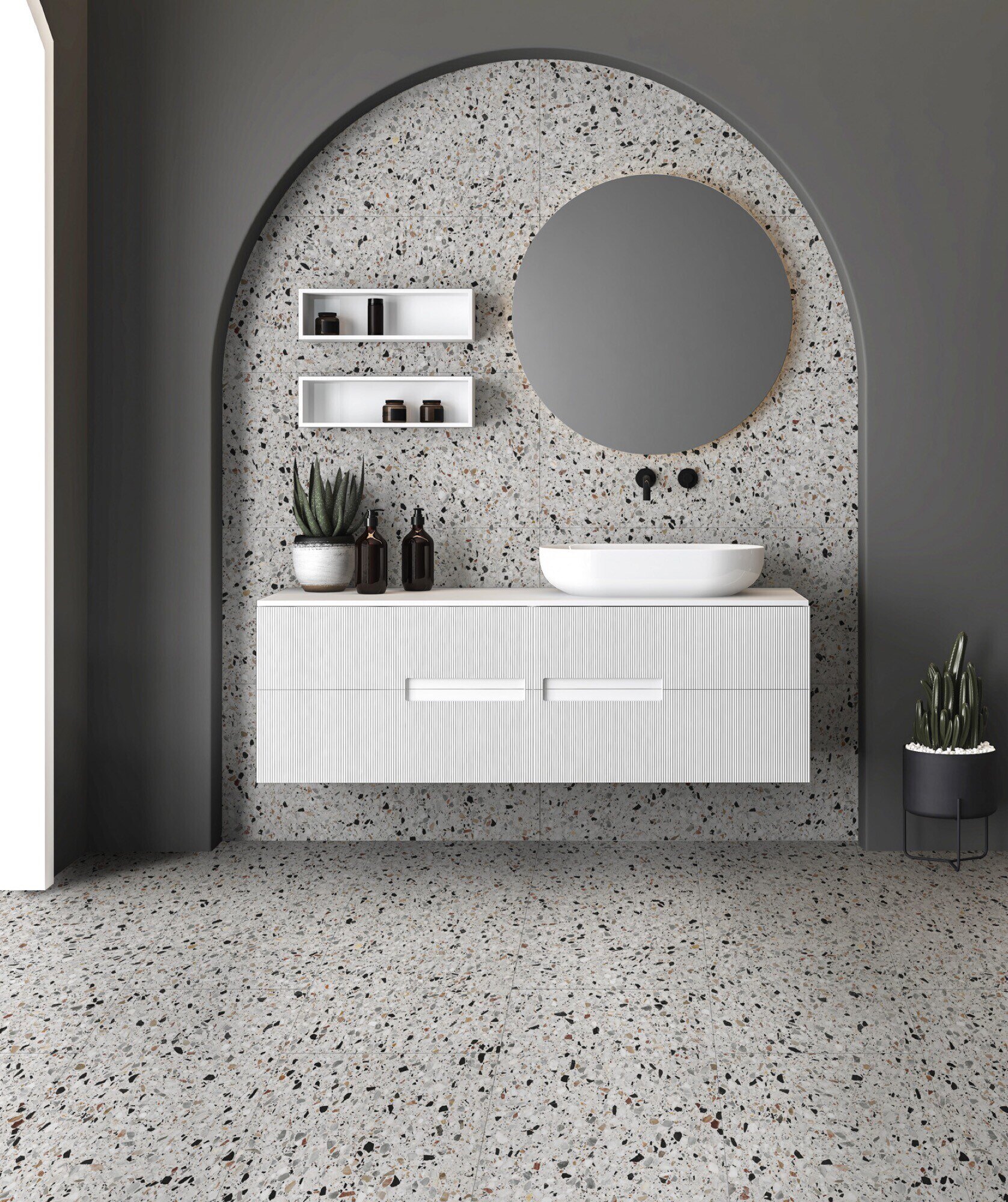 Carrelage Porcelaine Effet Pierre Terrazzo Blanc 60X60 - Emyw1131