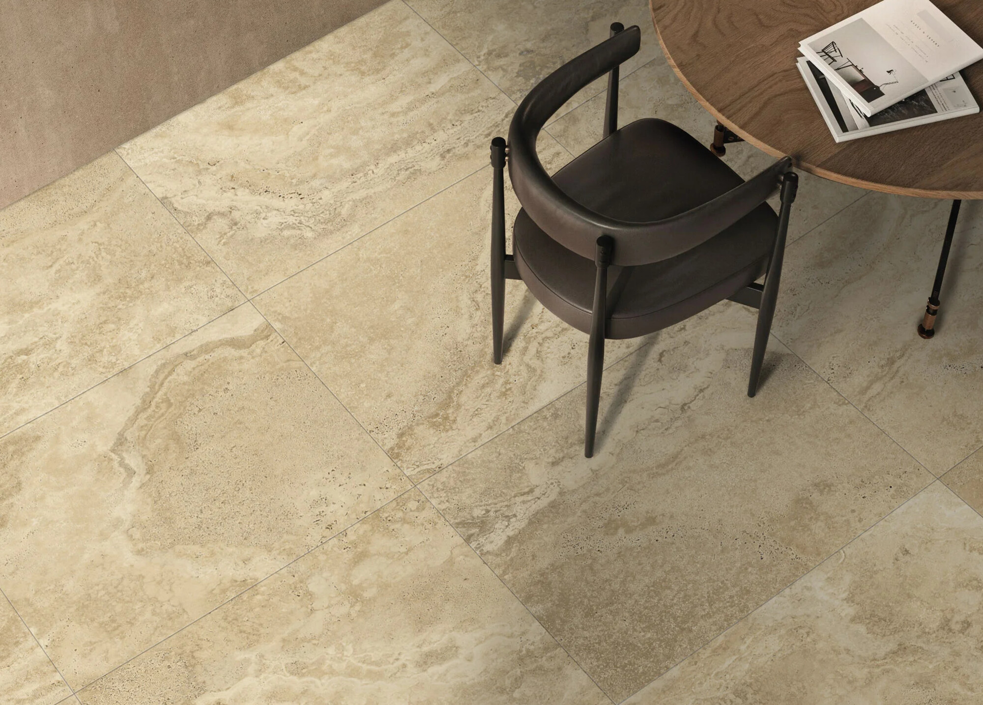 Carrelage Porcelaine Effet Marbre Travertin Beige Mat Doux 60X60 - Ensa144