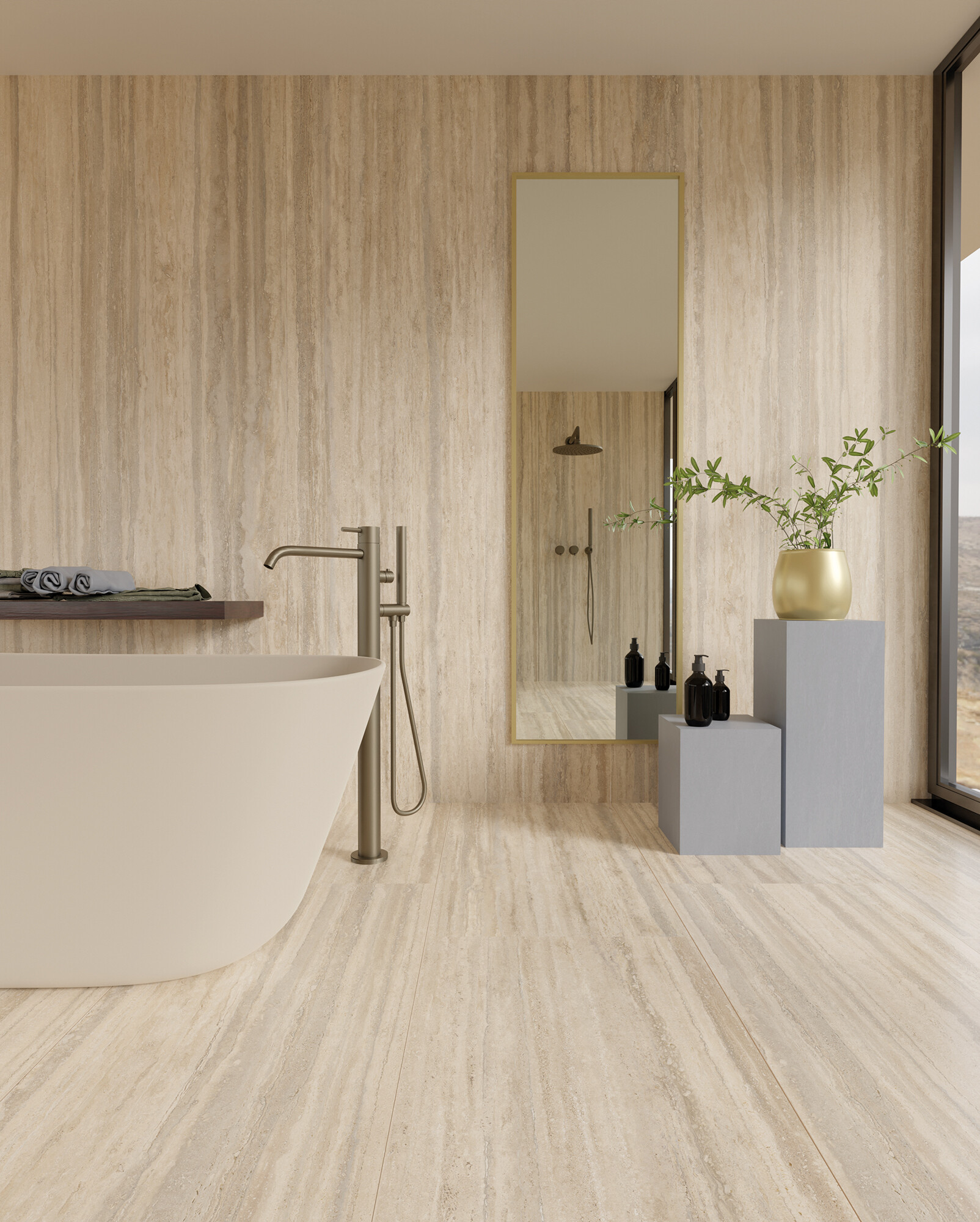 Carrelage Cérame Effet Marbre Travertin Veiné Beige Mat 60X60 - Enva896