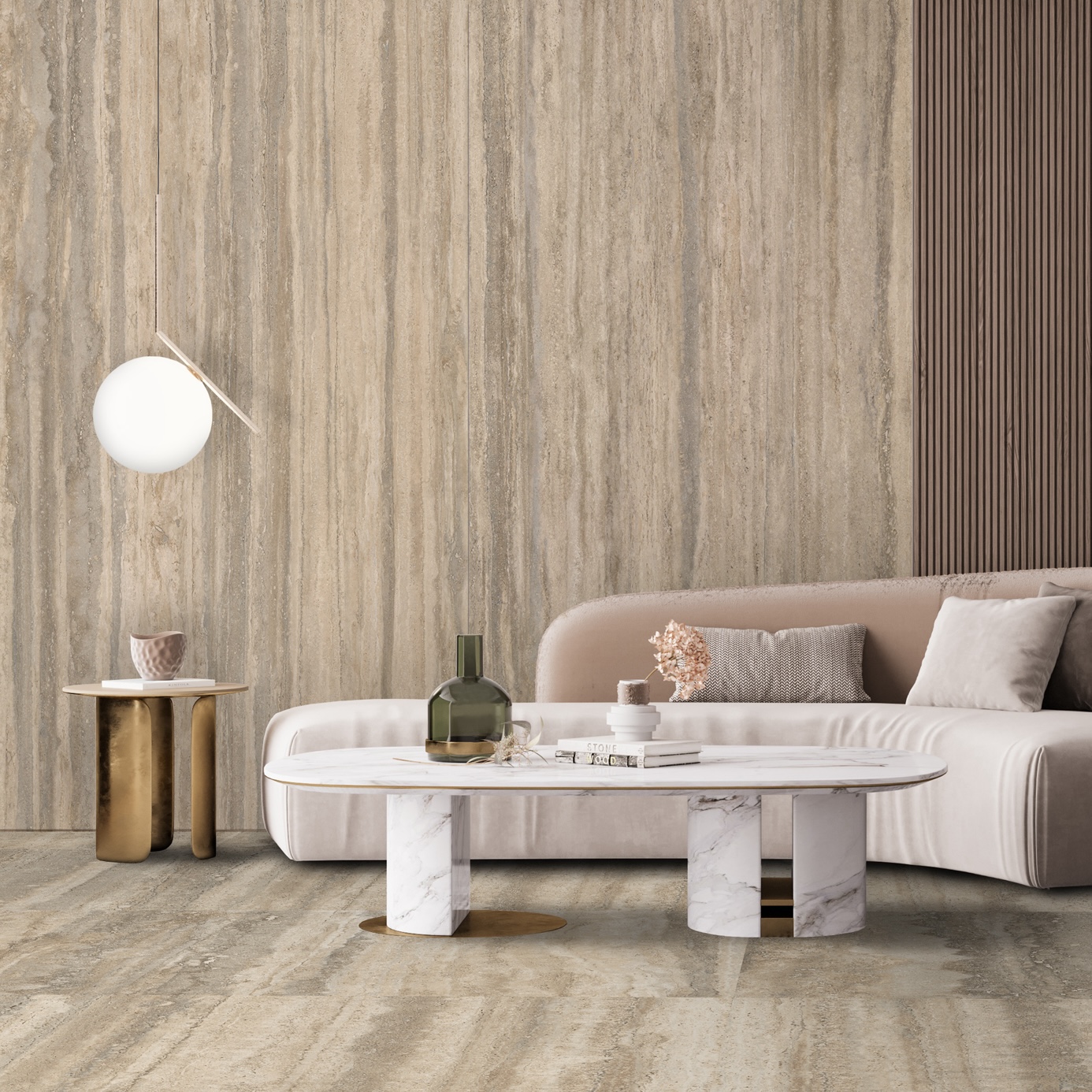 Carrelage Cérame Effet Marbre Travertin Veiné Beige Mat 60X120 - Enva152