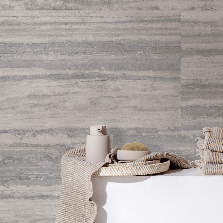 Carrelage Cérame Effet Marbre Travertin Veiné Gris Mat 120X120 - Envo893
