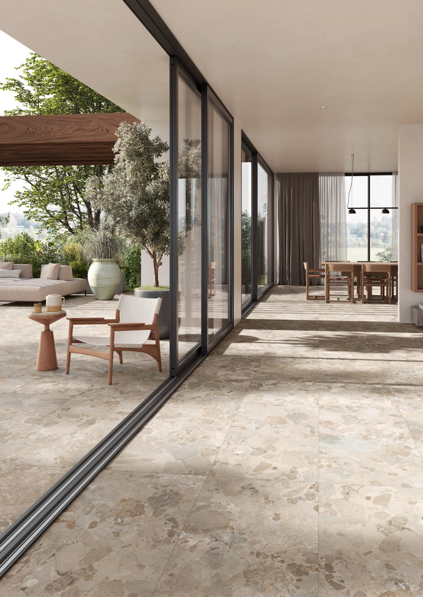 Dalle de sol extérieure effet pierre moderne Ceppo di Gré antidérapante R11 Ivoire 60x120 - EO7002