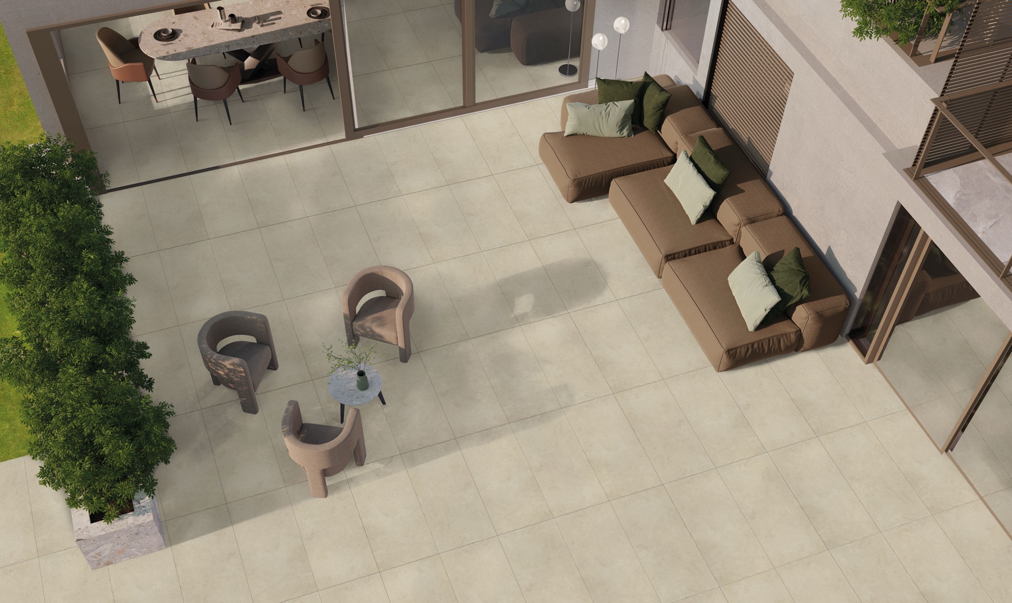 Carrelage extérieur en grès cérame effet béton, 20 mm, beige clair, 60 x 120 cm - EO7061